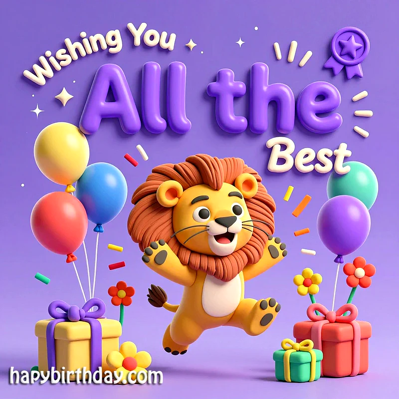 Adorable 3D Lion Birthday Card with Wishing You All the Best Message
