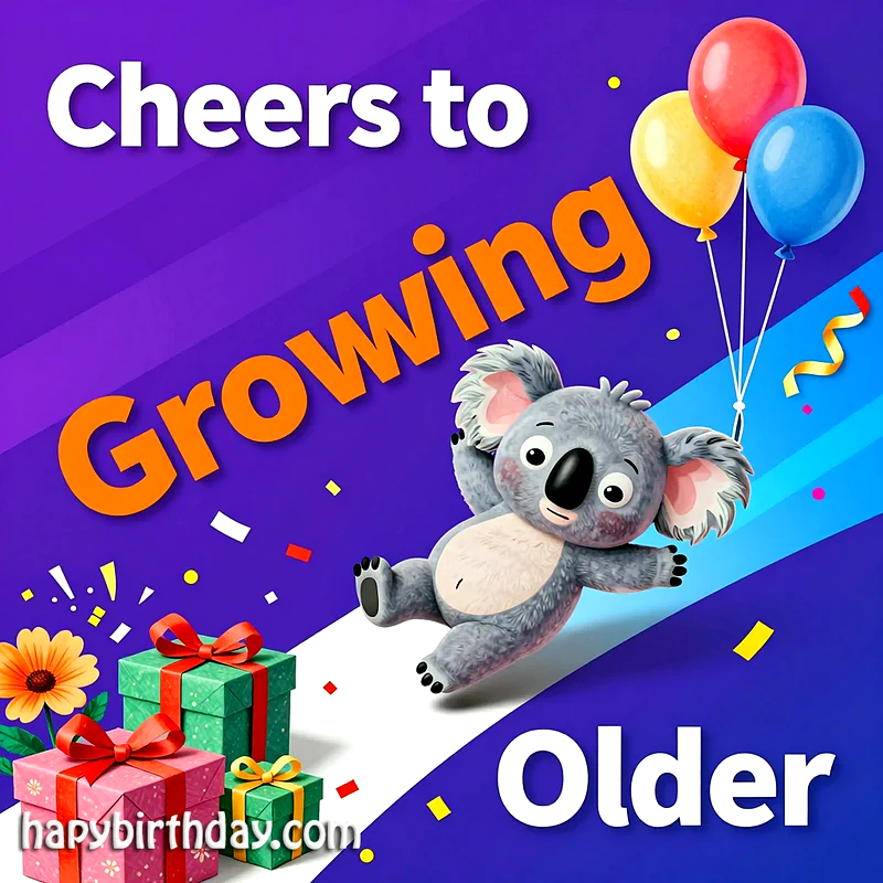 Happy Birthday Wishes: Adorable Koala Card – Cheers to Growing Older!