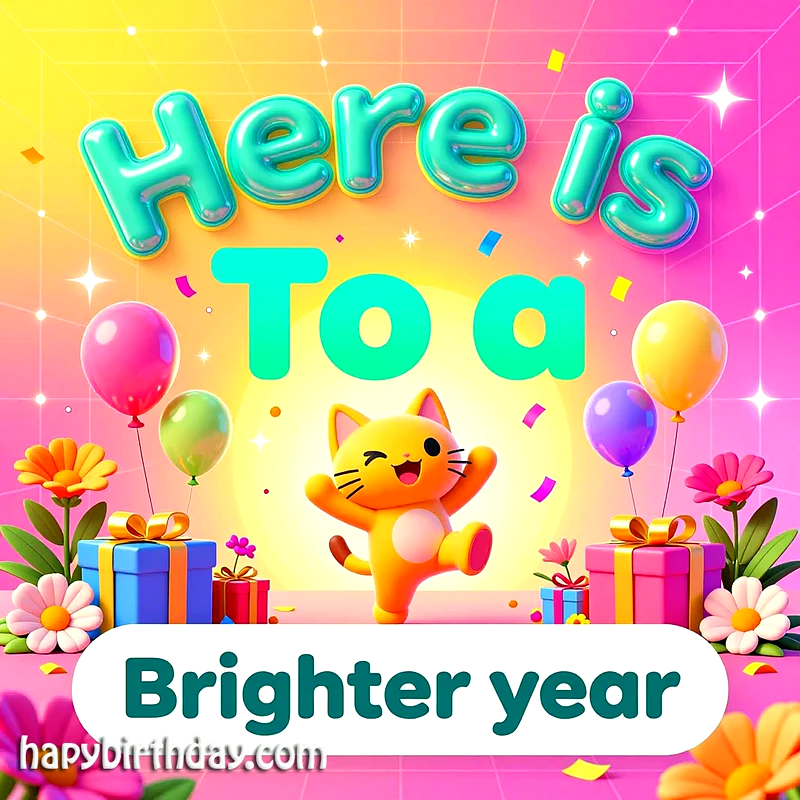 Here is To a Brighter year - A Sweet Birthday Toast With a Cute Kitten