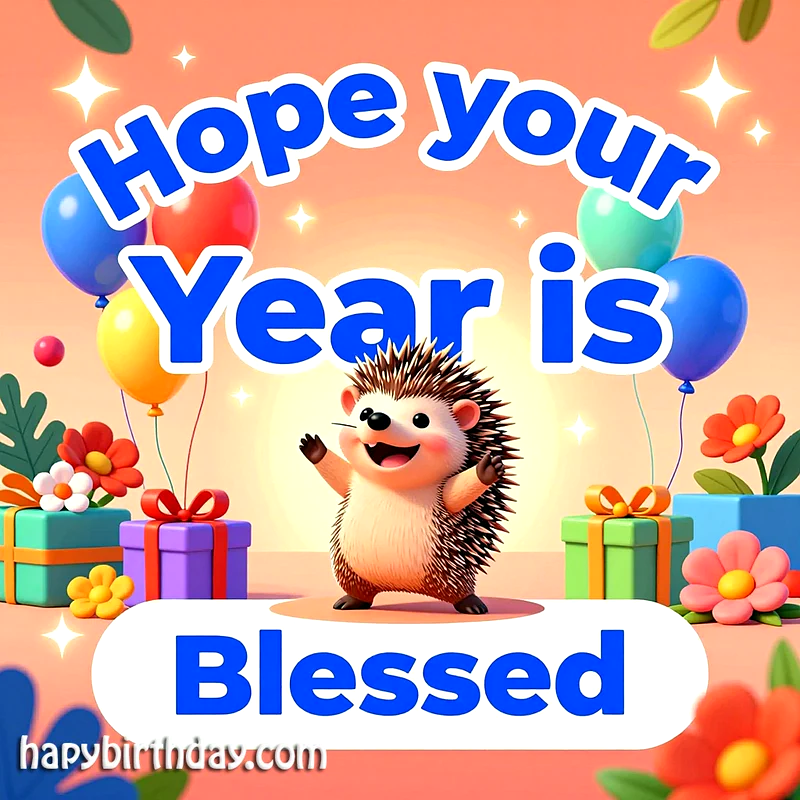 Hope Your Year Is Blessed: Sweet Hedgehog Birthday Card for a Wonderful Year
