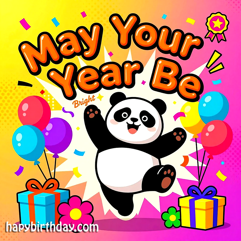 Joyful Panda Birthday Card: Sweet Wishes for a Bright New Year!