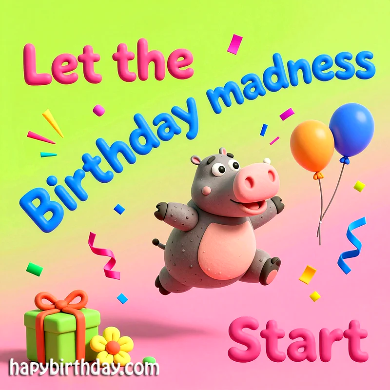 Let the Birthday Madness Begin! An Unforgettable Cute Hippo Card