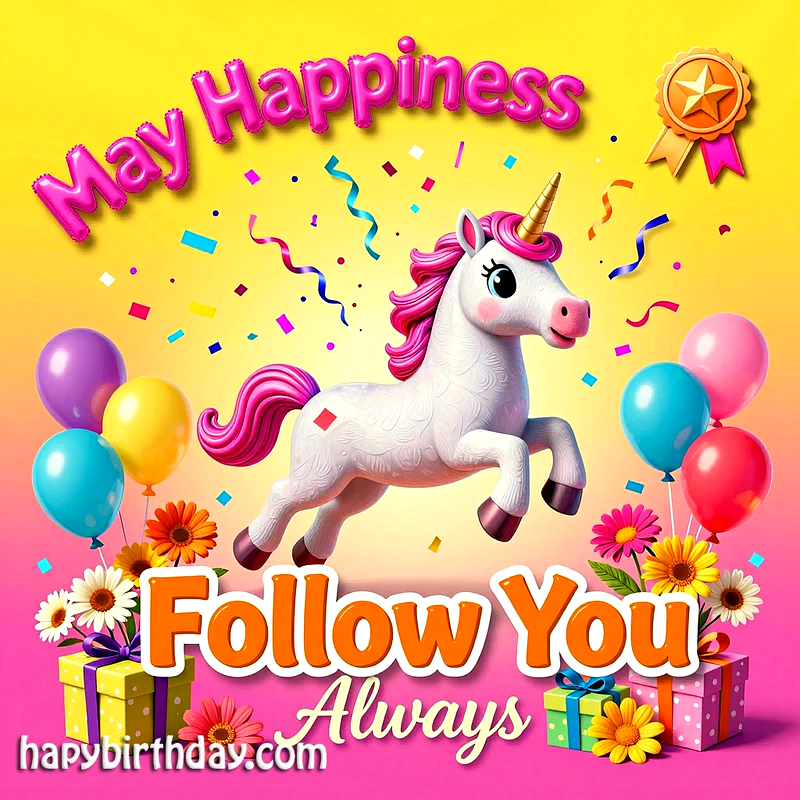 Magical Unicorn Birthday Card: May Happiness Follow You Always