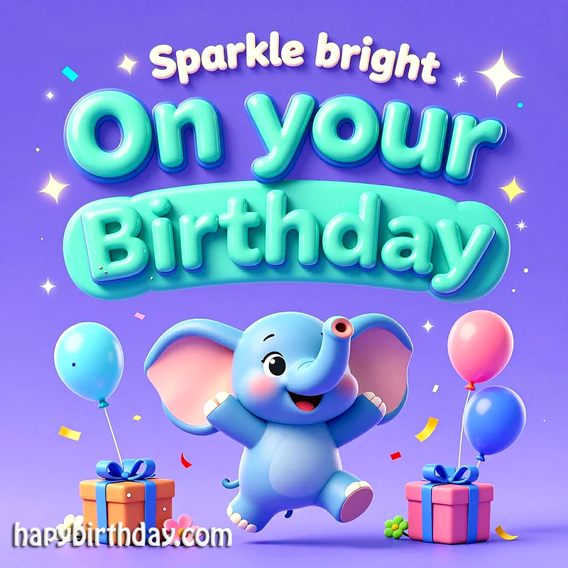 Sparkle Bright: A Delightful Birthday Card with a Playful Elephant