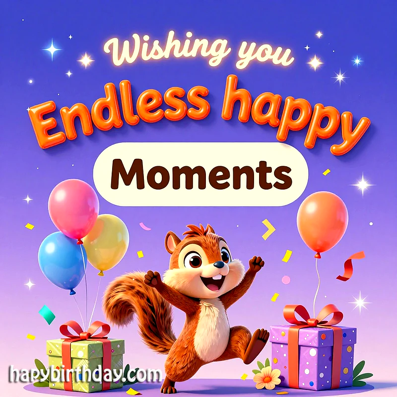 Wishing You Endless Happy Moments – Sweet Birthday Card with Playful Squirrel