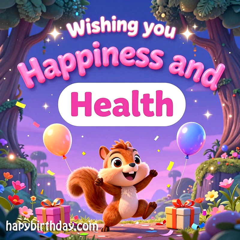 Wishing You Happiness & Health: A Sweet Birthday Card with a Cheerful Squirrel