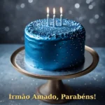 Bolo com fondant azul metálico e brilhos prateados em estilo celebração para irmão