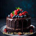 Homenagem para marido querido com bolo de frutas da floresta e creme rústico