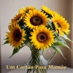 Parabéns para mãe com buquê de peônias em tom rosado e fundo iluminado