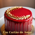 Bolo de aniversário com glacê espelhado vermelho e folha de ouro para namorado