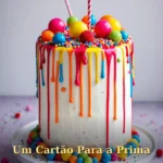 Bolo com decoração colorida drip e doces popping para prima ou primo