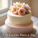 Bolo com delicadas flores de açúcar e tons pastel suaves para tia ou tio