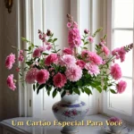 Cartão virtual de aniversário para sobrinha com envelope decorado, flores e corações desenhados à mão