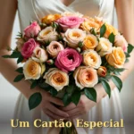 Buquê de rosas de jardim misturadas com flores da estação e fita de seda para namorado