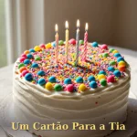 Bolo de aniversário clássico com cobertura branca e confeitos coloridos para tia ou tio