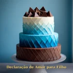Bolo com cobertura ombré azul e peças geométricas de chocolate para filho