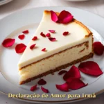 Fatia de bolo elegante com pétalas de rosa em porcelana para aniversário de irmã