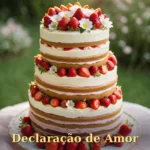 Bolo com camadas de creme de morango e flores frescas em luz romântica para namorado