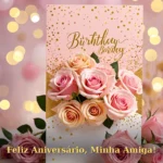 Imagem de feliz aniversário para amiga com flores e cores quentes para compartilhar no WhatsApp