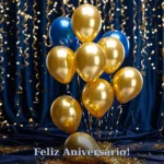 Imagem de feliz aniversário para filho com bolo elegante e vela acesa em ambiente escuro com detalhes dourados para baixar e compartilhar