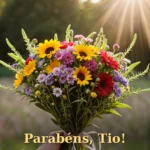 Buquê de flores do jardim colhidas à mão com fita para tia ou tio