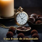 Relógio de bolso clássico ao lado de vela e trufas de chocolate escuro para irmão