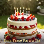 Bolo de aniversário com decoração de frutas frescas e creme em luz natural para tia ou tio