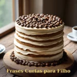 Bolo de aniversário com creme de café expresso e grãos dourados para filho