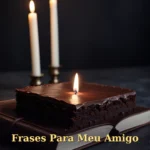 Diário de couro com vela acesa e fatia de bolo de chocolate escuro para aniversário de amigo