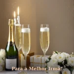 Imagem de frases de aniversário para irmã com flores brancas e detalhes dourados elegantes para baixar e compartilhar