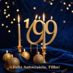 Imagem de homenagem de aniversário para filho com mesa festiva elegante e luz dourada aconchegante para baixar e compartilhar