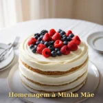 Mensagem de filho para mãe com bolo de baunilha e flores comestíveis delicadas