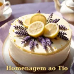 Bolo com decoração de limão e lavanda em luz de chá da tarde para tia ou tio