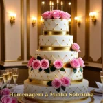 Homenagem para sobrinha querida com coroa de flores primaveris e velas em tons pastel suaves