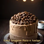 Bolo de aniversário com buttercream de café expresso e grãos de café dourados para amigo