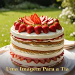 Bolo de aniversário com camadas de morango fresco e creme para tia ou tio