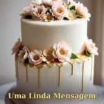 Mensagem de aniversário para mãe com bolo ombré rosado e pérolas de açúcar