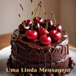 Bolo de aniversário com cerejas e chocolate escuro em clima quente para pai