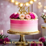Mensagem carinhosa de aniversário para sobrinha com arranjo de margaridas e luz suave de pôr do sol