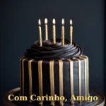 Bolo com fondant escuro e listras douradas em design masculino contemporâneo para amigo