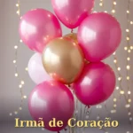 Balões cor-de-rosa e dourados com luzes de fada para celebrar aniversário de irmã