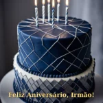 Bolo de aniversário para irmão com padrão geométrico em azul marinho e prata