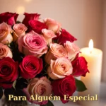 Imagem de aniversário para pessoa especial com buquê de rosas vermelhas e rosadas em luz suave
