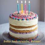 Bolo de aniversário com camadas de funfetti e creme para prima ou primo