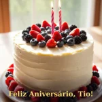 Bolo de aniversário com favo de baunilha e frutas vermelhas frescas para tia ou tio