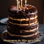 Bolo de três camadas com chocolate escuro e caramelo em luz dramática para filho