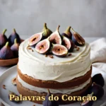 Bolo com cobertura de favo de baunilha e figos frescos em apresentação rústica refinada para pai