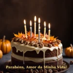 Mensagem para marido aniversariante com bolo decorado e luz de estúdio