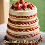 Bolo de aniversário com camadas de baunilha e morango decorado com flores para namorado