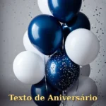 Balões em azul marinho e branco com confetes prateados caindo em celebração masculina para amigo